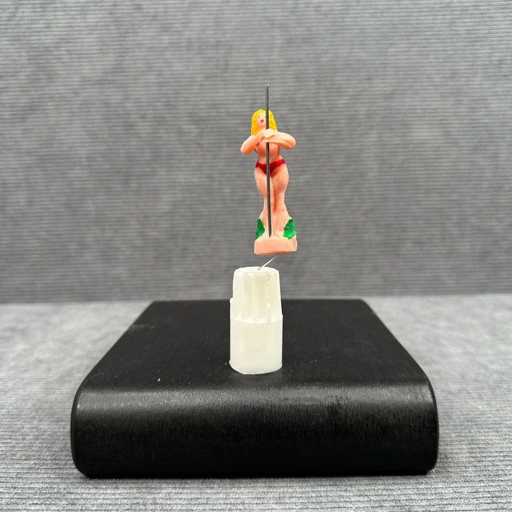 Vintage Novelty Dancer Cake Topper Miniature Figurine Red Bikini Blonde 1.5 Inch